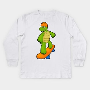 Turtle as Skateboarder with Skateboard & Helmet Kids Long Sleeve T-Shirt